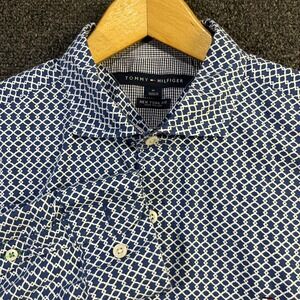 TOMMY HILFIGER Mens New York Fit Graphic Shirt‎ M Navy Blue/White Geometric
